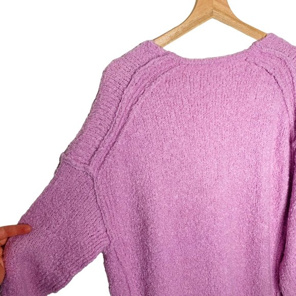 Free People Barbie Pink Alpaca Blend V-Neck Oversize Sweater Slouch XS Lagenlook - Picture 3 of 11